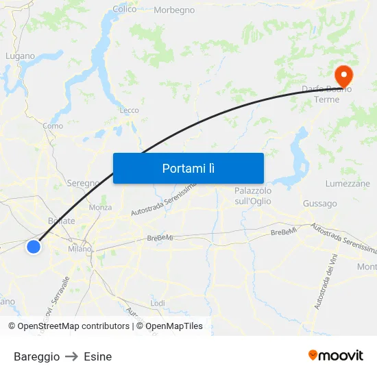 Bareggio to Esine map