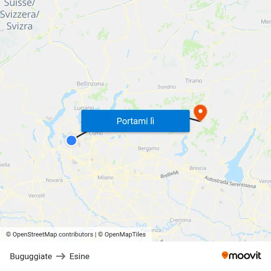 Buguggiate to Esine map