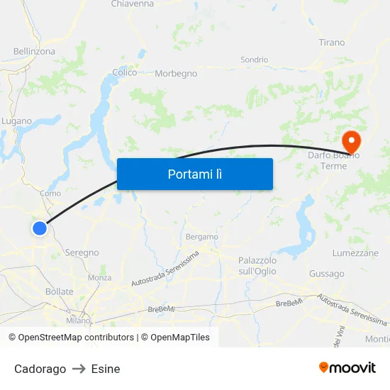 Cadorago to Esine map