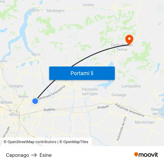 Caponago to Esine map