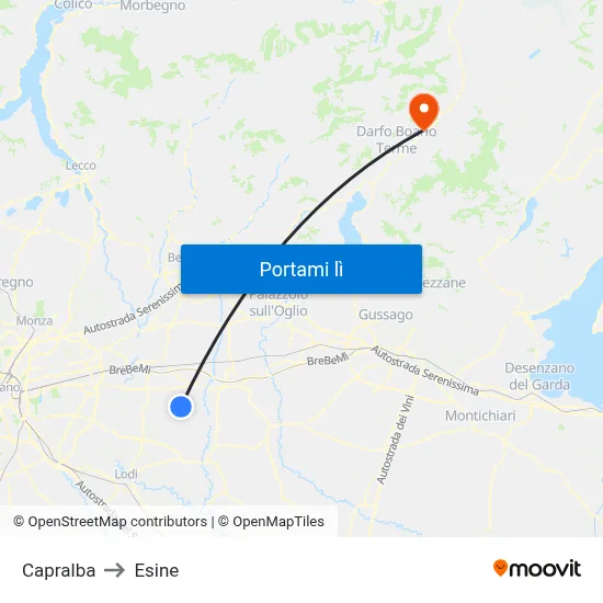 Capralba to Esine map
