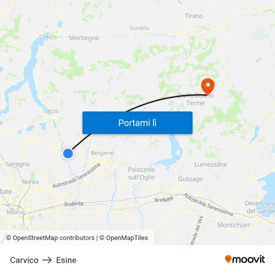 Carvico to Esine map