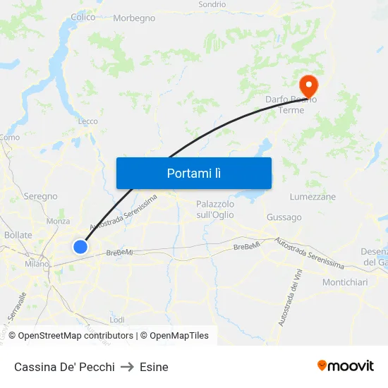 Cassina De' Pecchi to Esine map