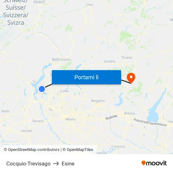 Cocquio-Trevisago to Esine map