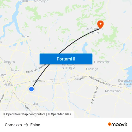 Comazzo to Esine map