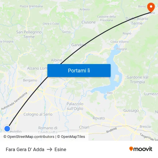 Fara Gera D' Adda to Esine map