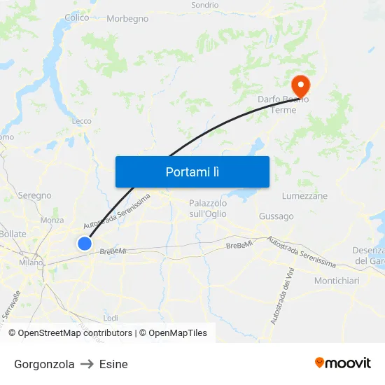 Gorgonzola to Esine map