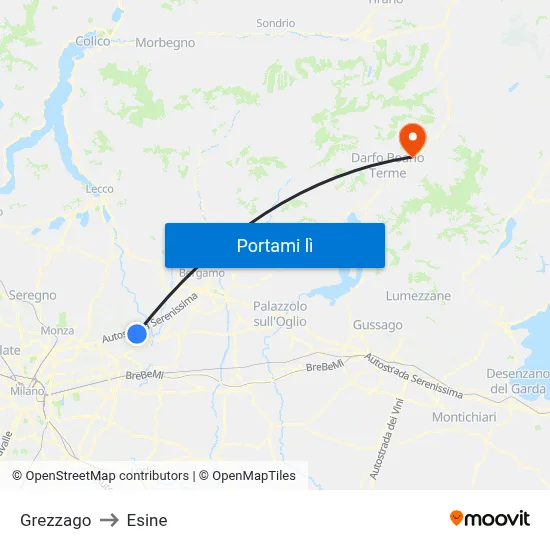 Grezzago to Esine map