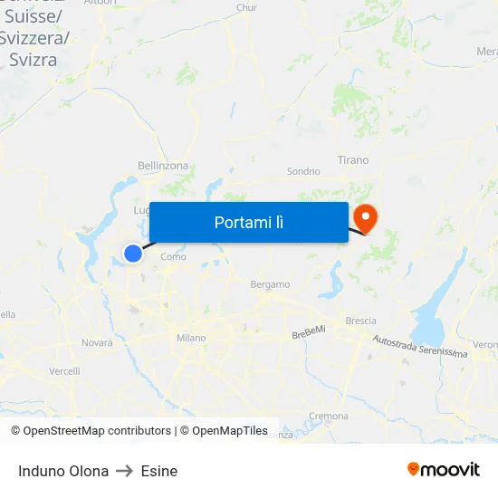 Induno Olona to Esine map