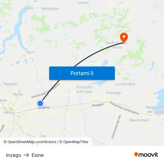 Inzago to Esine map