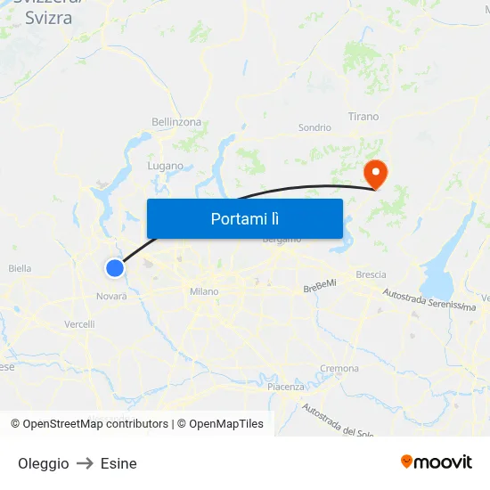 Oleggio to Esine map