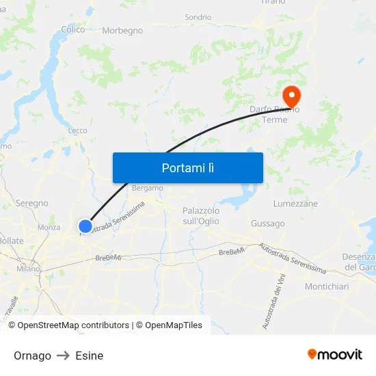 Ornago to Esine map