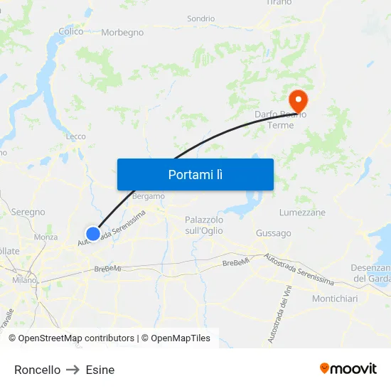 Roncello to Esine map