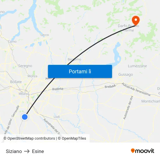 Siziano to Esine map