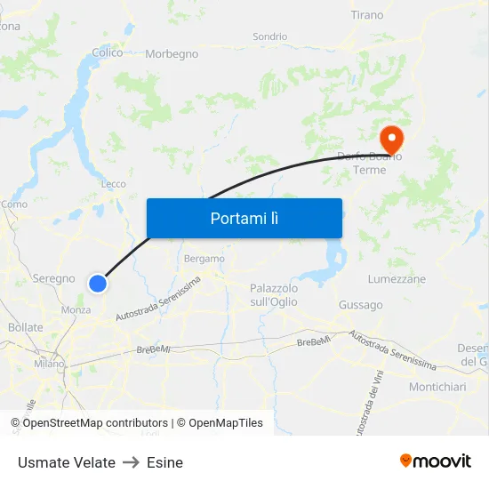 Usmate Velate to Esine map