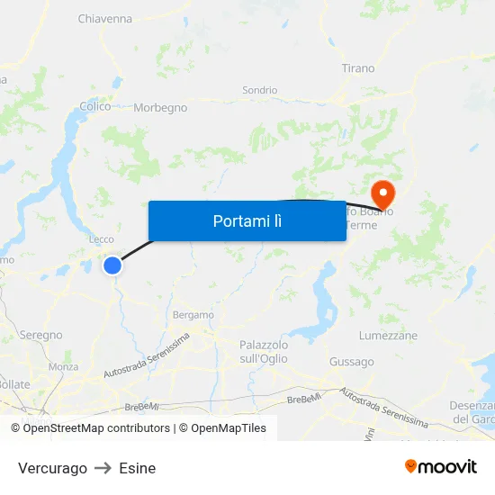 Vercurago to Esine map
