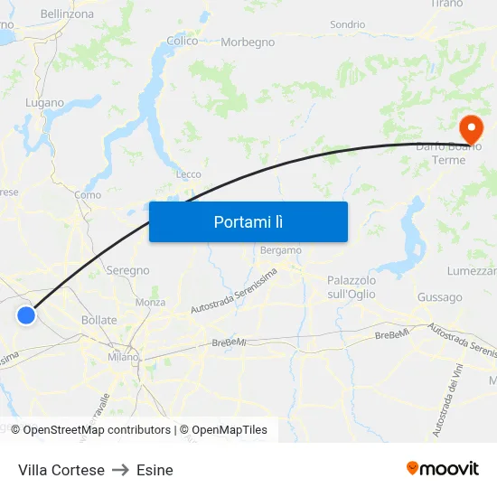 Villa Cortese to Esine map