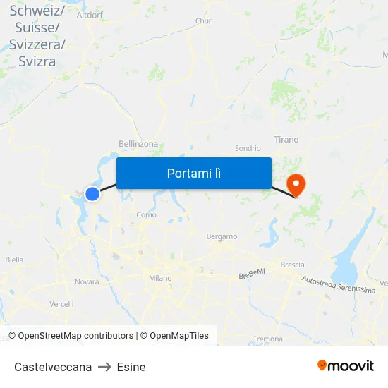 Castelveccana to Esine map