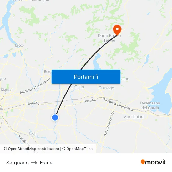Sergnano to Esine map