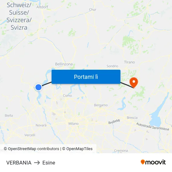VERBANIA to Esine map