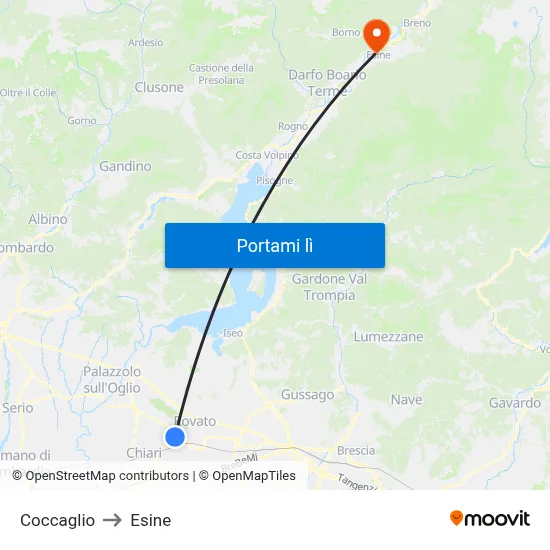 Coccaglio to Esine map
