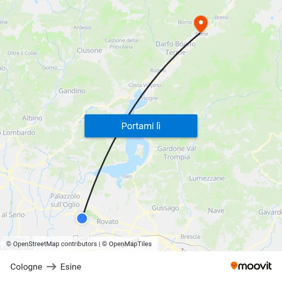 Cologne to Esine map