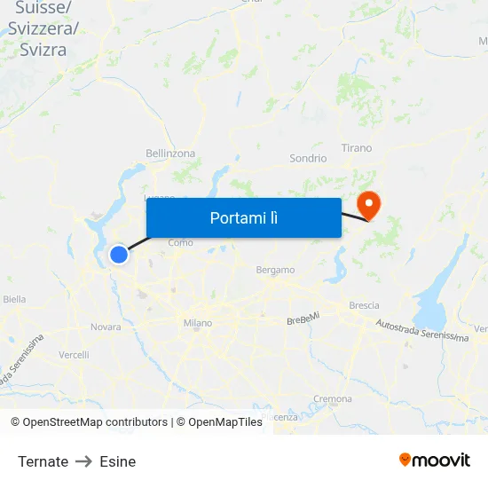 Ternate to Esine map