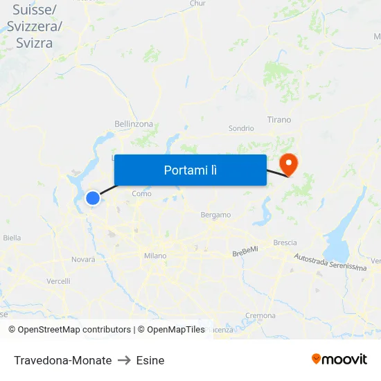 Travedona-Monate to Esine map