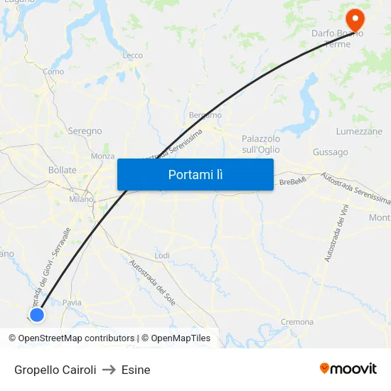 Gropello Cairoli to Esine map