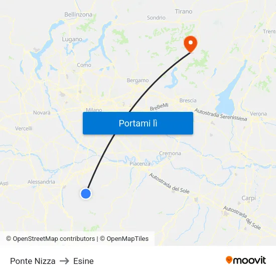 Ponte Nizza to Esine map