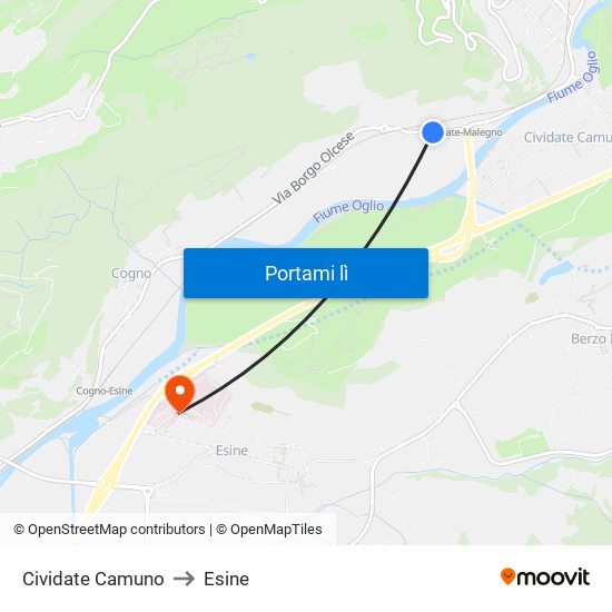 Cividate Camuno to Esine map