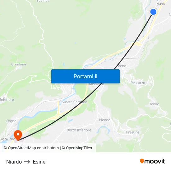 Niardo to Esine map