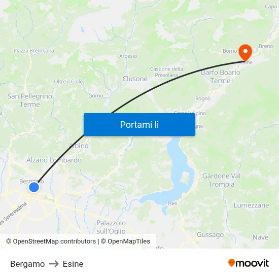 Bergamo to Esine map