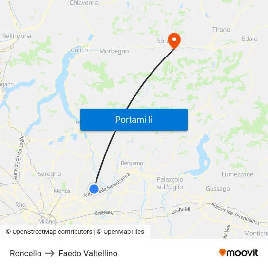 Roncello to Faedo Valtellino map