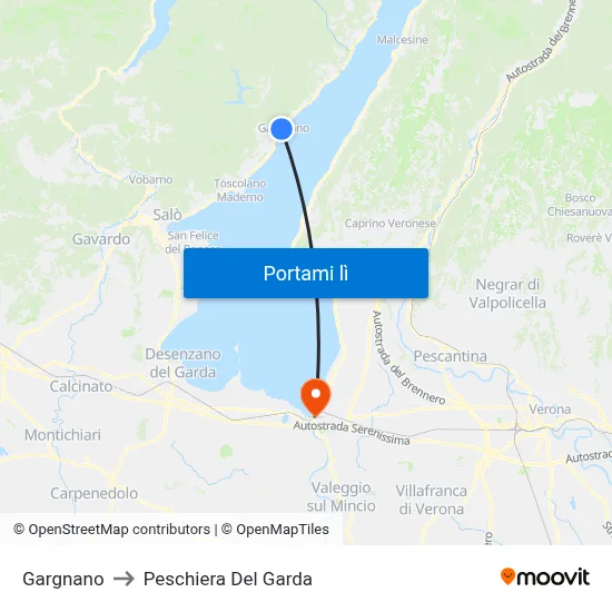 Gargnano to Peschiera Del Garda map