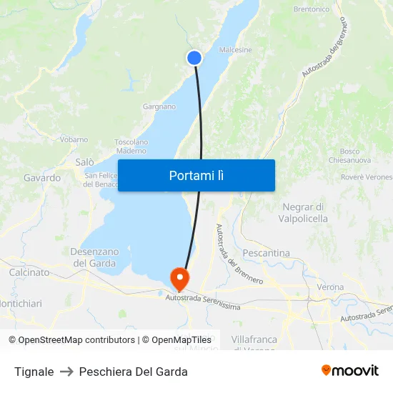 Tignale to Peschiera Del Garda map