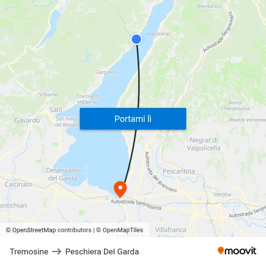 Tremosine to Peschiera Del Garda map