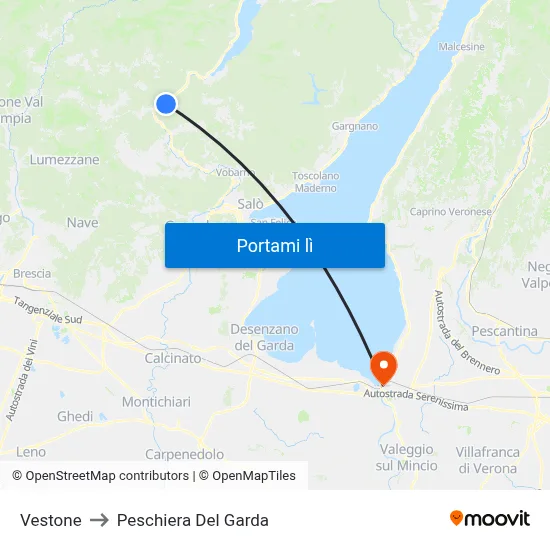 Vestone to Peschiera Del Garda map