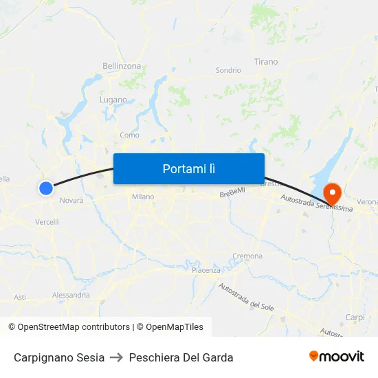 Carpignano Sesia to Peschiera Del Garda map