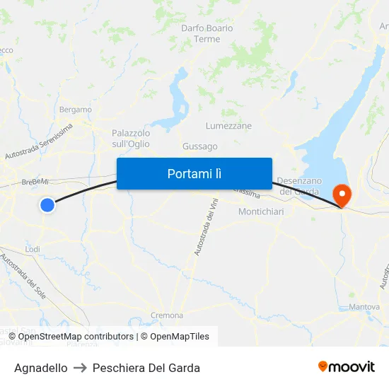 Agnadello to Peschiera Del Garda map
