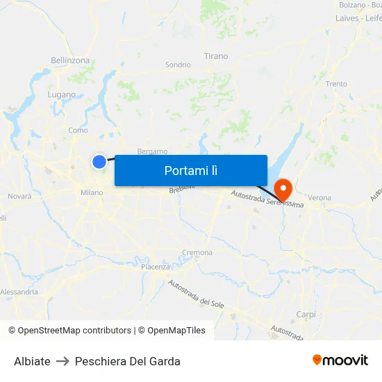 Albiate to Peschiera Del Garda map