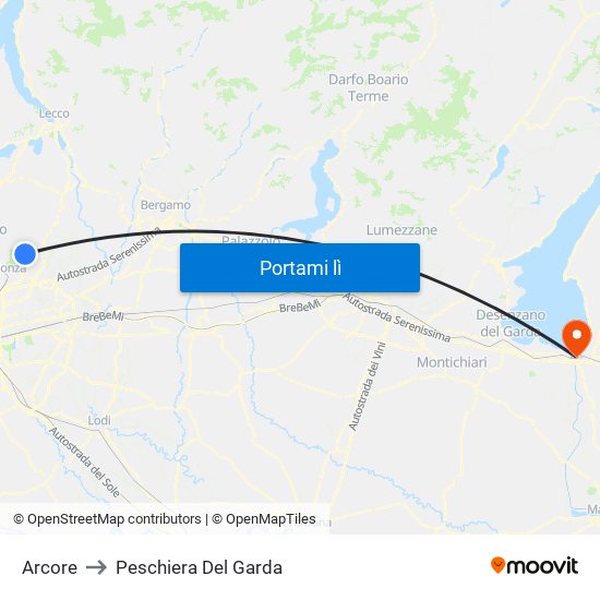Arcore to Peschiera Del Garda map
