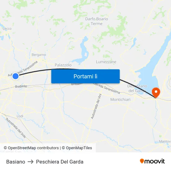 Basiano to Peschiera Del Garda map