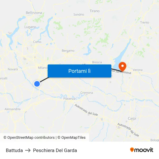 Battuda to Peschiera Del Garda map