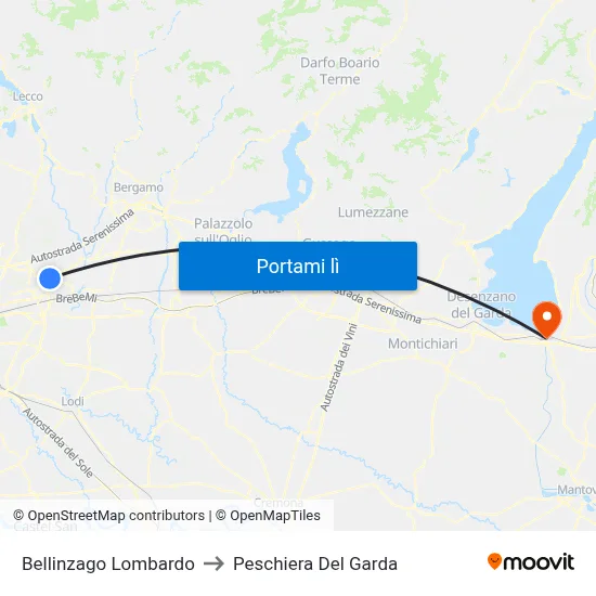 Bellinzago Lombardo to Peschiera Del Garda map