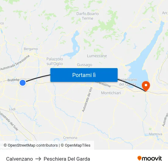 Calvenzano to Peschiera Del Garda map