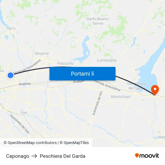 Caponago to Peschiera Del Garda map