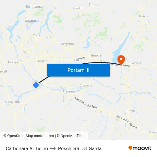 Carbonara Al Ticino to Peschiera Del Garda map