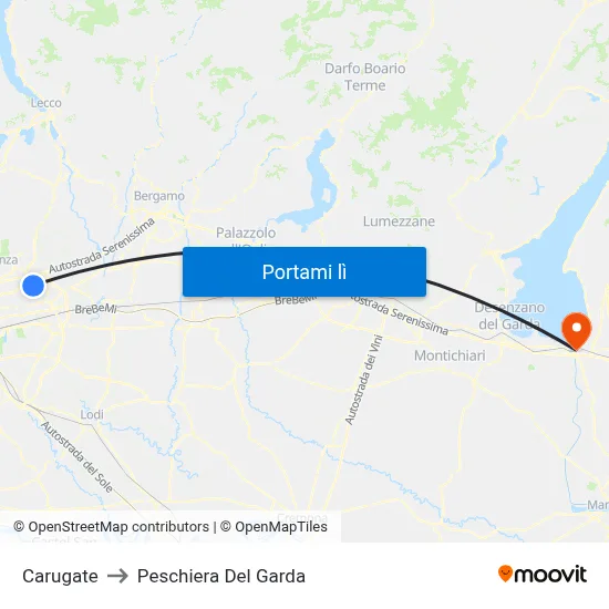 Carugate to Peschiera Del Garda map