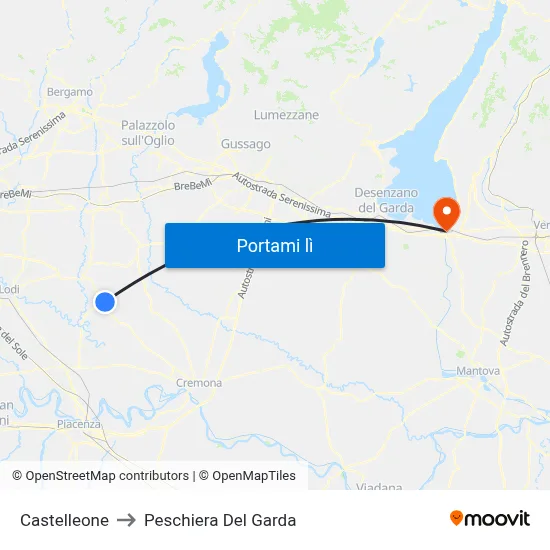 Castelleone to Peschiera Del Garda map